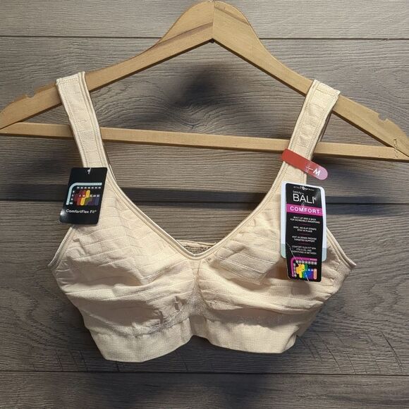 NWT Bali Comfort Fit Women's Wire-Free Bra Size Medium, beige - Picture 2 of 8